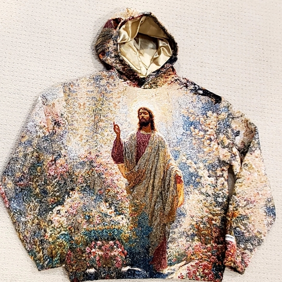 Nickscacchetti Jaquard Tapestry Jesus/ Blessed Mother Mary Hoodie Adult Med NWOT - Picture 4 of 16
